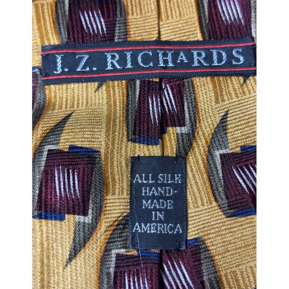 JZ Richards Silk Tie Mens Gold Burgundy Geometric Made USA Luxury Necktie - Picture 3 of 4